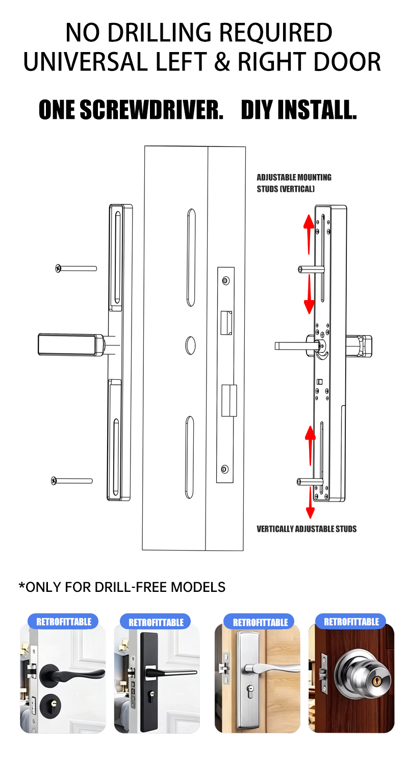 WAFU WF-V2 Thermal Break Aluminum Smart Lock — no-drill install diagram | detail image 3