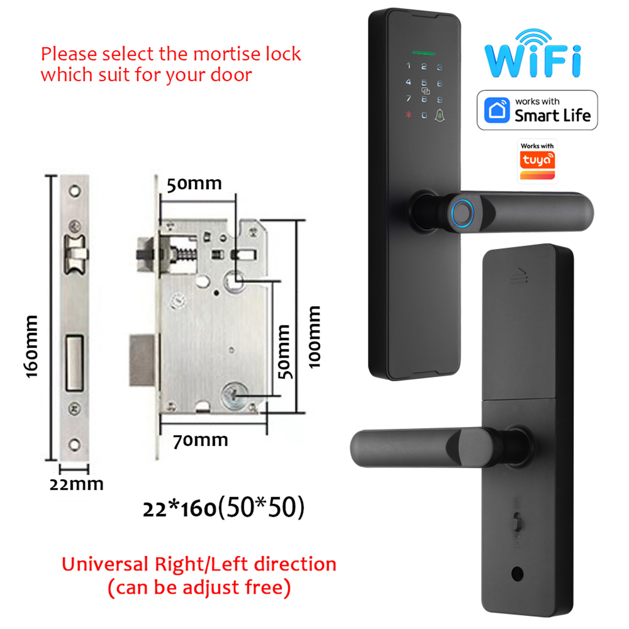 WF-X8 22×160 universal lock body left/right adjustable