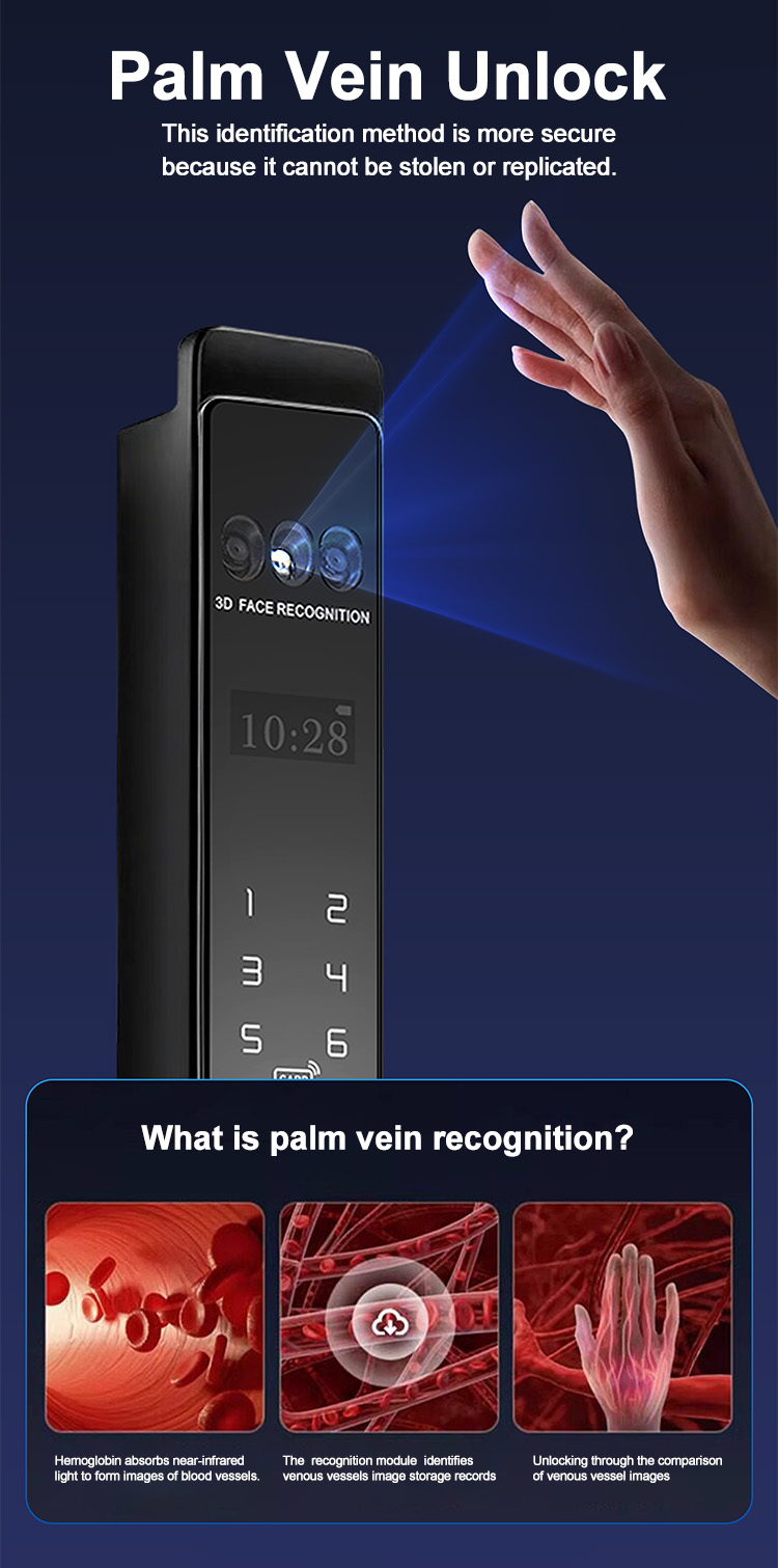 WAFU WF-021 3D Face & Palm Vein Full-Auto Smart Lock — 3D face and palm-vein lock, smart peephole lock | detail image 5
