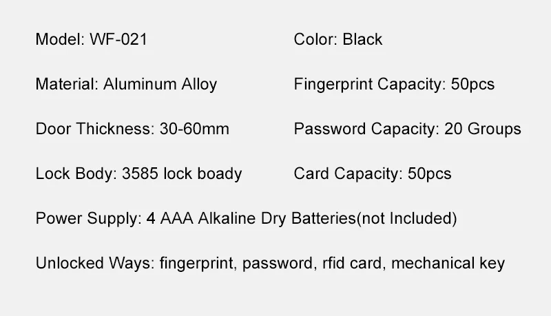 WAFU WF-023 Slim Aluminum Alloy Fingerprint Smart Lock | product detail image 13