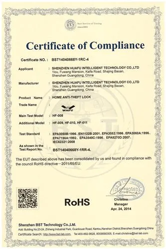 RoHS compliance certification certificate