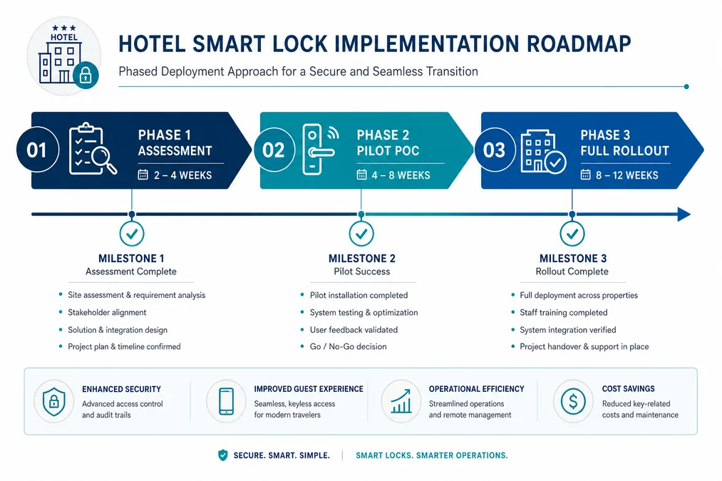 Phased implementation timeline: strategic assessment, pilot phase and full rollout