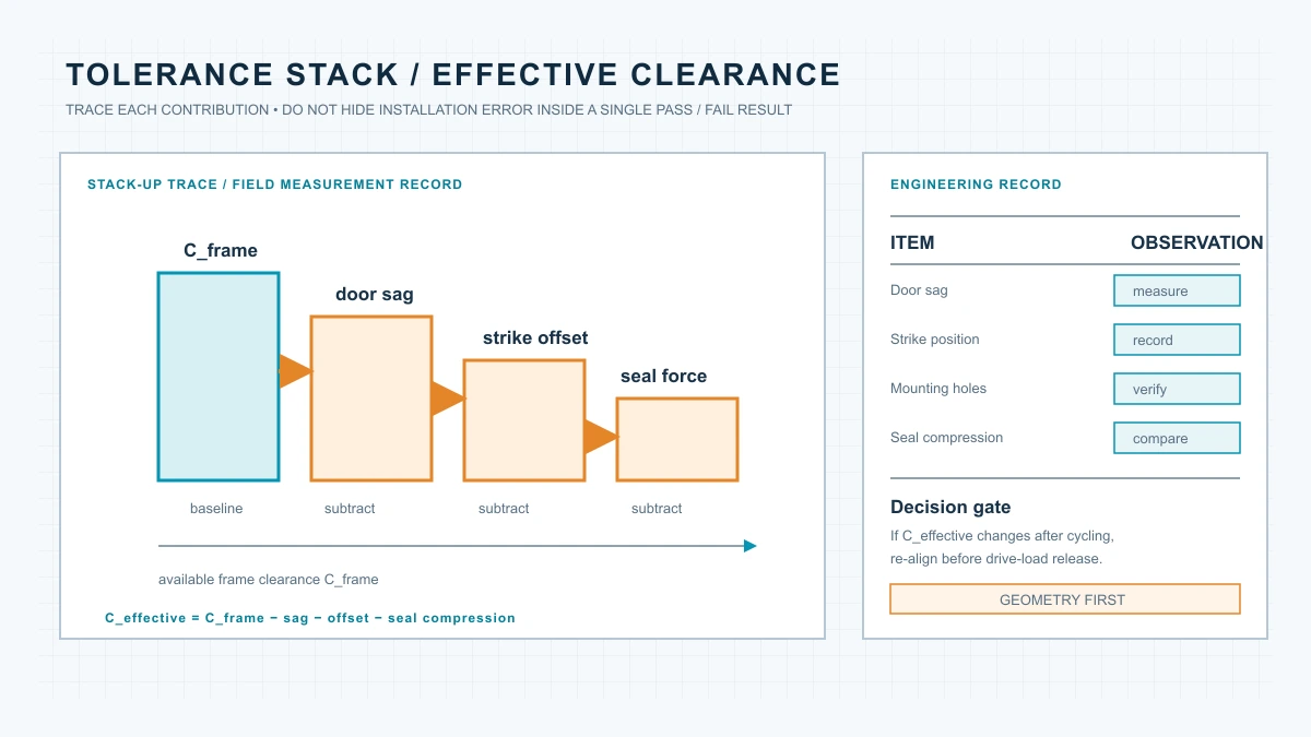 Invisible lock tolerance stack and effective clearance diagram
