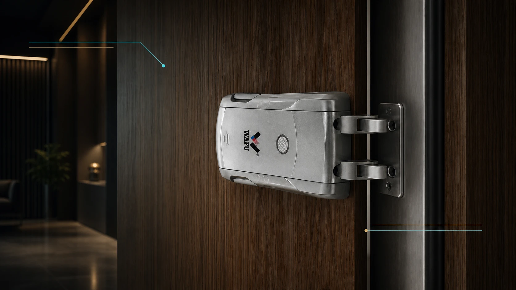 Horizontal invisible smart lock installed on a door in a premium architectural setting