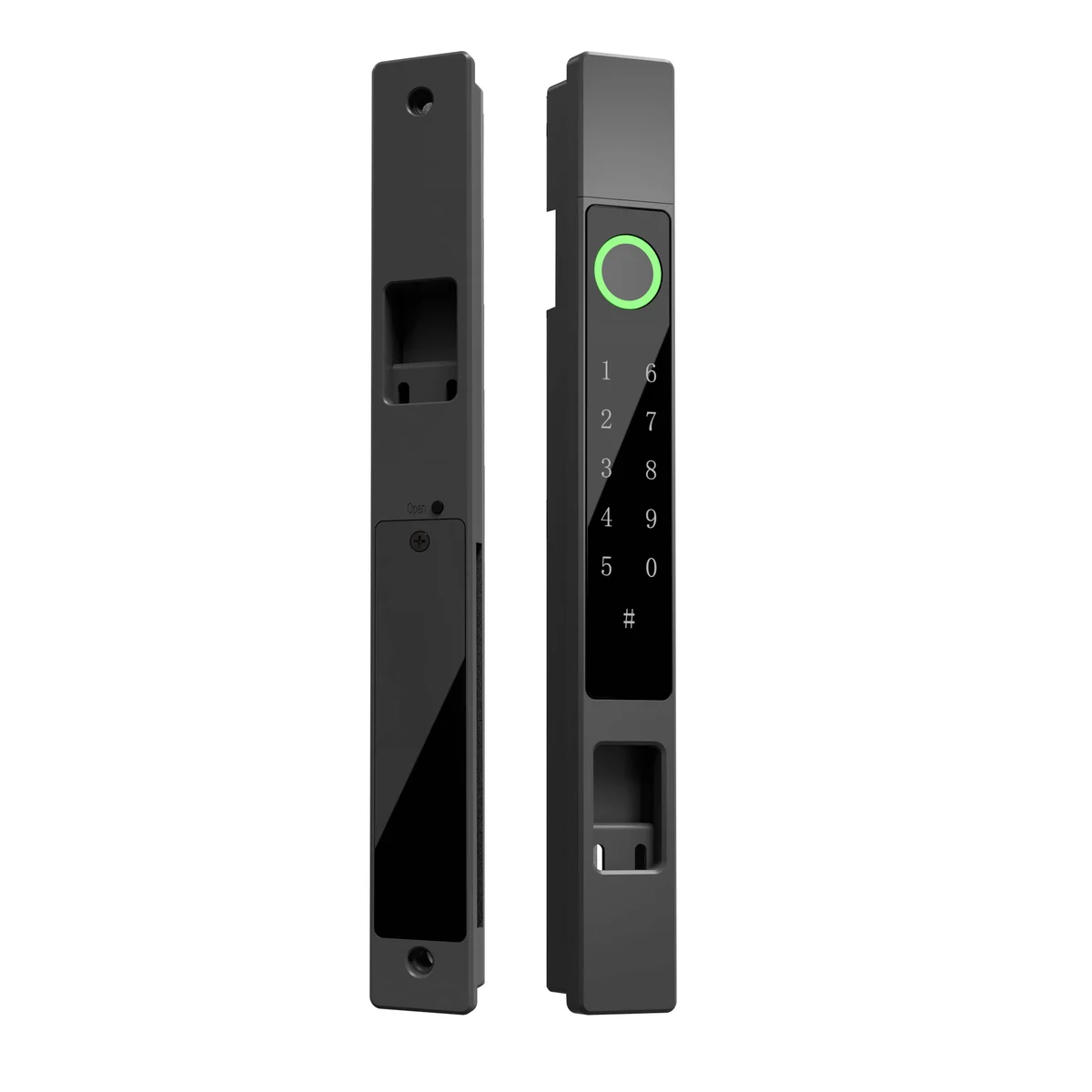 WAFU N1 smart sliding door lock, front and rear views